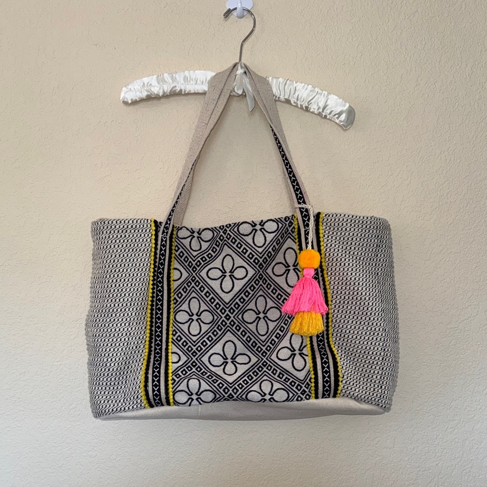 Thread & Supply Gray Tote with Pink and Yellow Accents
